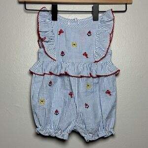 Good Lad Baby Romper One Piece Girls Size 6 Months Blue Nautical Pinstripe
